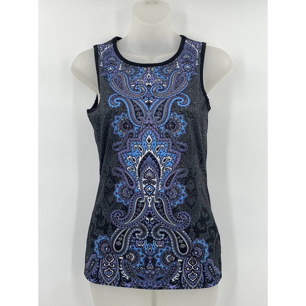 Athleta XXS Top Gray Paisley Print Sleeveless Scoop Neck